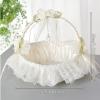 Flower Girl Baskets for Weddings, Fairy Lace Bowknot Wedding Flower Basket with Foldable Handle and Rhinestone Satin Lace Collection, Decoration and Party Supplies view 3