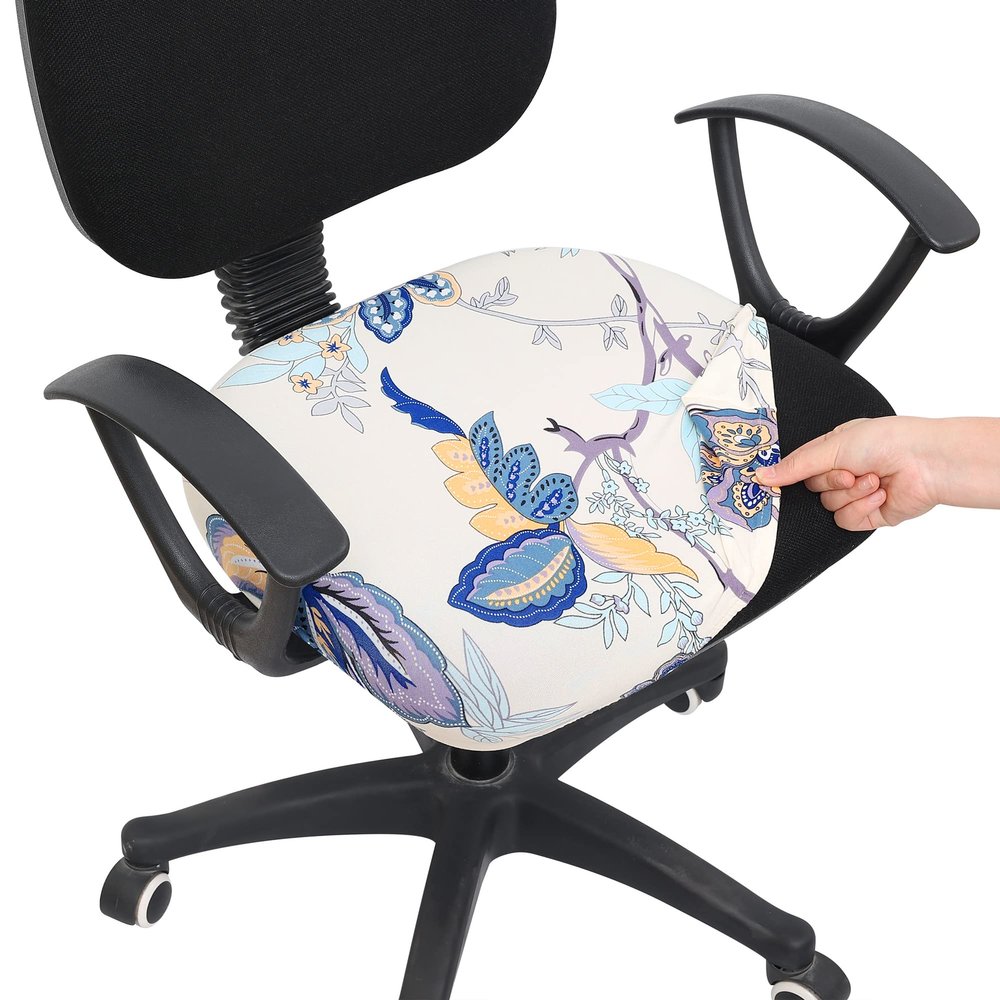 Smiry Printed Office Computer Chair Seat Covers, Stretch Fit Universal Desk Rotating Chair Cover Washable Removable Seat Cushion Protectors - Beige