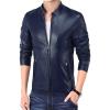 Maiyifu-GJ Men Casual Faux Leather Biker Jacket Stylish Stand Collar Bomber Jackets PU Leather Lightweight Motorcycle Coats (Blue,XX-Large) view 1