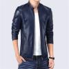 Maiyifu-GJ Men Casual Faux Leather Biker Jacket Stylish Stand Collar Bomber Jackets PU Leather Lightweight Motorcycle Coats (Blue,XX-Large) view 2