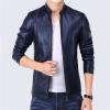 Maiyifu-GJ Men Casual Faux Leather Biker Jacket Stylish Stand Collar Bomber Jackets PU Leather Lightweight Motorcycle Coats (Blue,XX-Large) view 3