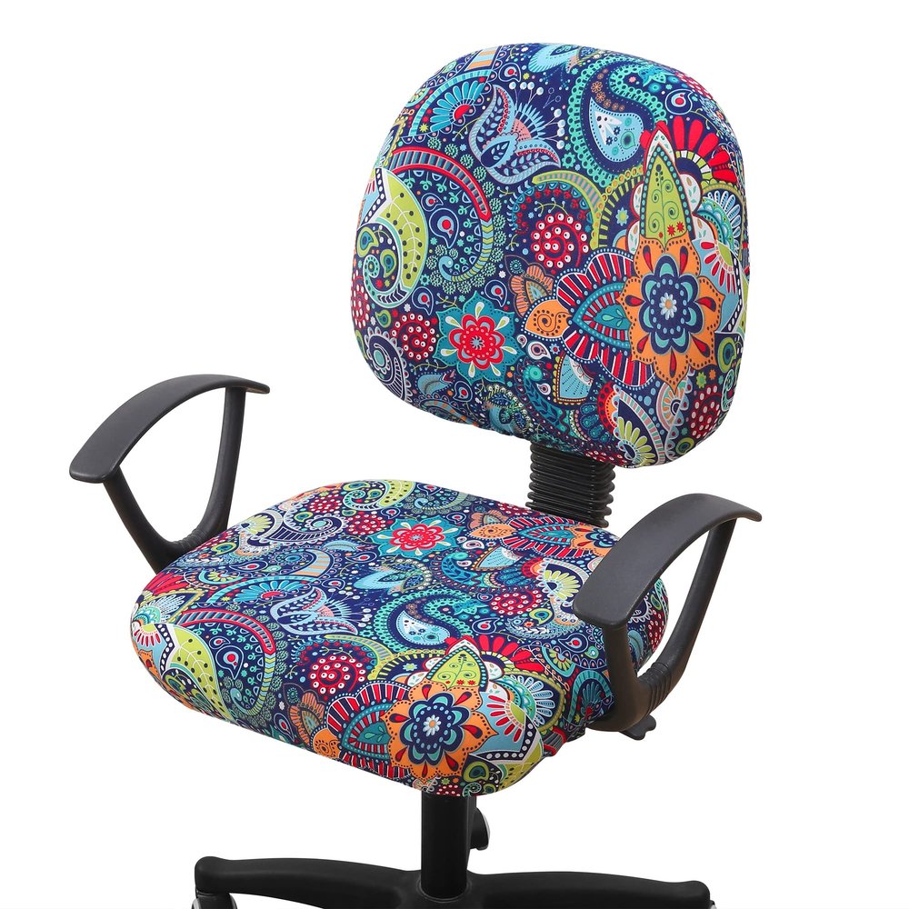Smiry Stretch Printed Office Computer Chair Covers, Universal Washable Removable Desk Rotating Chair Slipcovers Protector, Seat + Backrest Cover - Blue Green