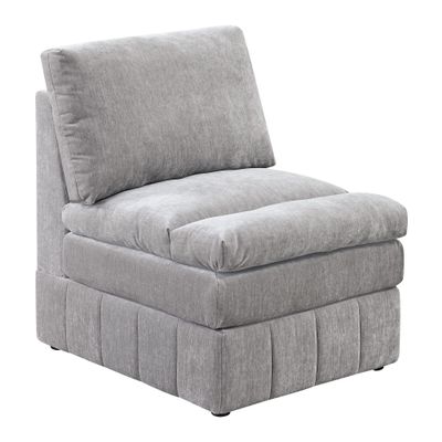 Benjara Luna 35 Inch Modular Armless Chair, Three Layer Plush Cushioned Seat, Light Gray