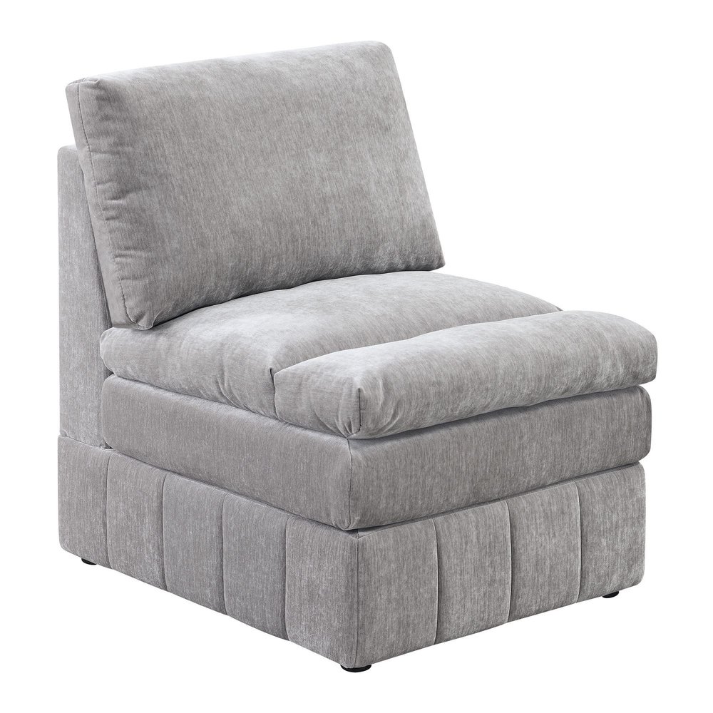 Benjara Luna 35 Inch Modular Armless Chair, Three Layer Plush Cushioned Seat, Light Gray