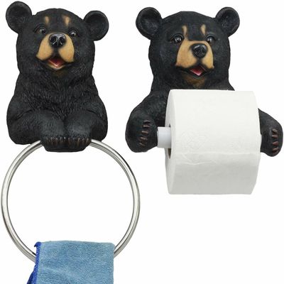 Set of 1 Black Bear Toilet Paper and Hand Towel Holder Set Bathroom Decor