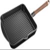 TATSEN Cast Iron Grill Pan Nonstick Fry Pan with Walnut Wood Handle Easy Grease Draining for Frying Saute Cooking view 1