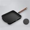 TATSEN Cast Iron Grill Pan Nonstick Fry Pan with Walnut Wood Handle Easy Grease Draining for Frying Saute Cooking view 4