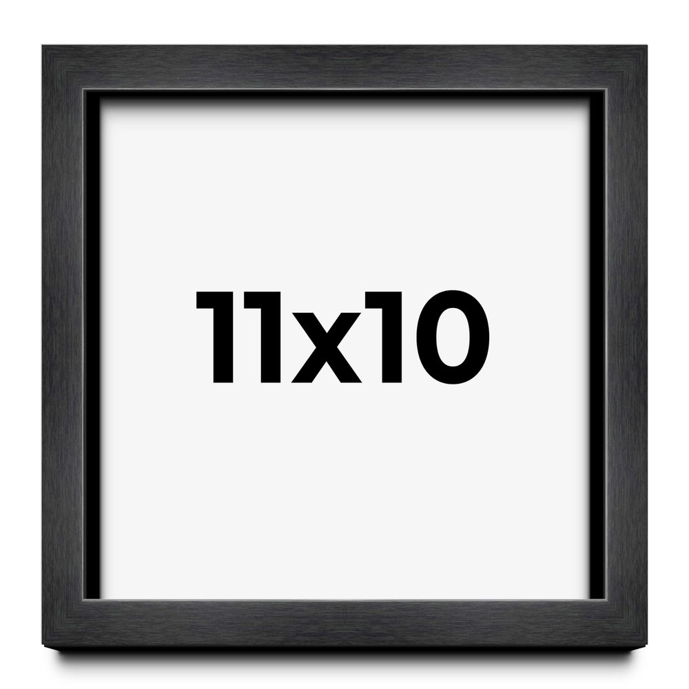 11x10 Frame Black Charcoal Grey Wood Textured Picture Frame | 0.75 Inch Moulding Width | Gunmetal Grey Solid Wood Frame Complete with UV Acrylic Plexiglass, Foam Board Backing & Hanging Hardware