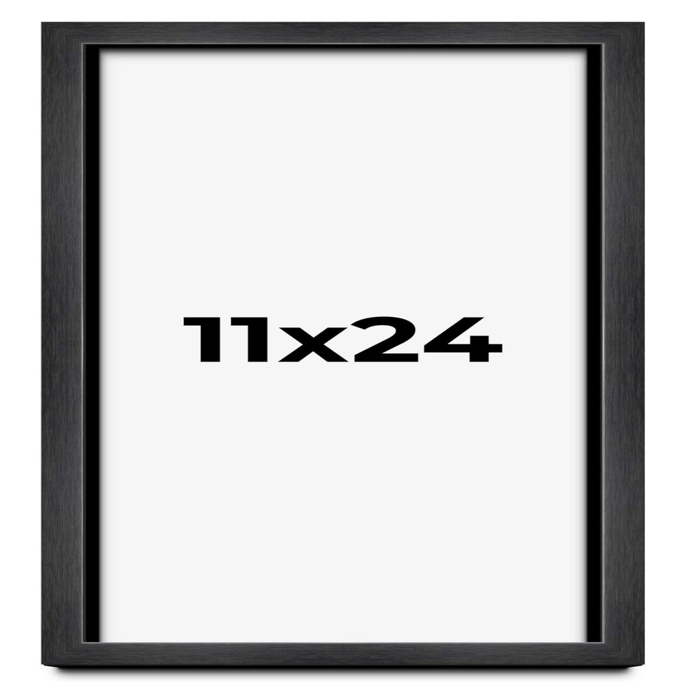 11x24 Frame Black Charcoal Grey Wood Textured Picture Frame | 0.75 Inch Moulding Width | Gunmetal Grey Solid Wood Frame Complete with UV Acrylic Plexiglass, Foam Board Backing & Hanging Hardware