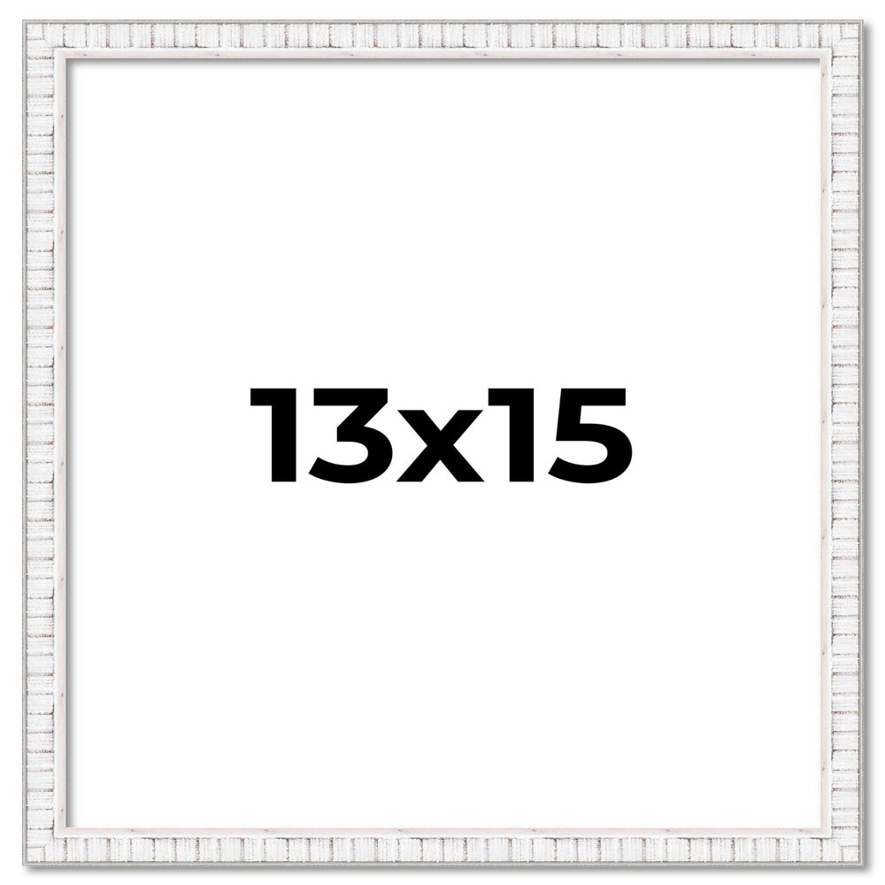 13x15 Frame White Distressed Solid Wood Picture Frame Width 0.75 Inches | Interior Depth 0.5 Inches | Kingsley White Frame Complete with UV Acrylic, Foam Board Backing & Hanging Hardware
