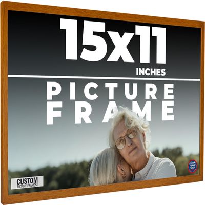 CustomPictureFrames.com 15x11 Frame Brown Honey Pecan Solid Wood Picture Frame | 0.75 Inch Moulding Width | Complete with UV Acrylic Plexiglass, Foam Board Backing & Hanging Hardware