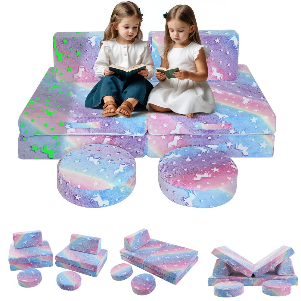 MeMoreCool Kids Couch, Rainbow Modular Foam Play Couch, Ages 3+