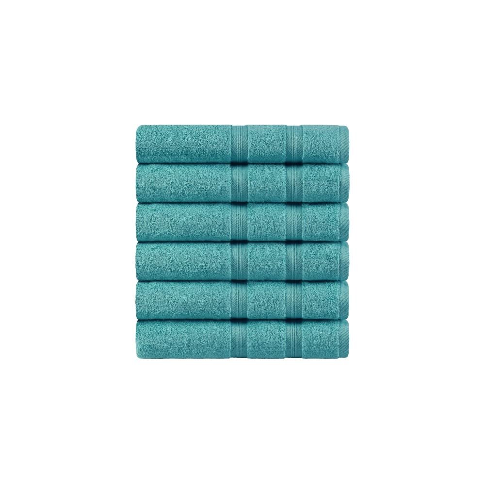 6-Piece Soft and Fluffy Plush, Highly Absorbent, Turquoise Bath Hand Towels 14 in. L X 10 in. W Size, Cotton Material, Machine Washable, Quick Dry | All Season Blue Shade, Extra Absorbent, Durable