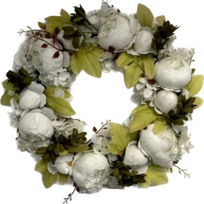 16" Peony Wreath Spring Wreath, Spring Wreath for Front Door, Artificial Flower Wreath Spring Winter Wreath for Indoor Outdoor Wedding Wall Outdoor Home Wreath Decor (Ivory)
