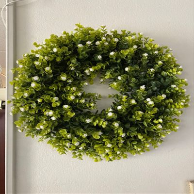16" Peony Wreath Spring Wreath, Spring Wreath for Front Door, Artificial Flower Wreath Spring Winter Wreath for Indoor Outdoor Wedding Wall Outdoor Home Wreath Decor (Boxwood)