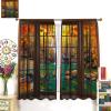 Landscape Decorative Curtains,Autumn Forest Waterfall Rustic Window Curtains Bedroom Living Room Kitchen 2pcs Set 42x45 Inch view 3