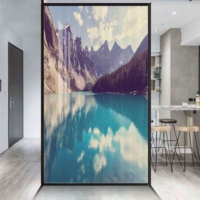 Aqua Blue Window Film Window Privacy Film Surrounded by High Peaks and Trees Picture Frosted Self Static Cling Decorative Glass Film Moraine Lake 23.6Wx59L-inch