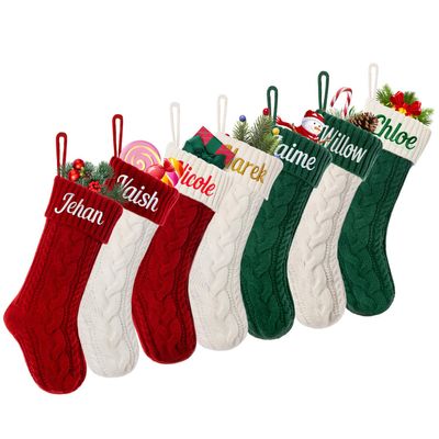 Christmas stockings Personalized , Color blocked large knitted Christmas stockings, custom name family Xmas stockings, 18 inches Fireplace Hanging Stockings for Family Christmas Decoration(5)