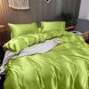 Cloud Fino Silk Satin Sheet Set - 7pc Short Queen Sage Set with Deep Pocket Fitted Sheet, Flat Sheet, Duvet Cover & Pillowcases view 2