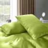 Cloud Fino Silk Satin Sheet Set - 7pc Short Queen Sage Set with Deep Pocket Fitted Sheet, Flat Sheet, Duvet Cover & Pillowcases view 3