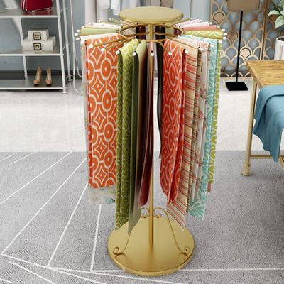 Clothes Retail Metal Scarf Rack Hanger, Rotatable Bracket Pants Hanging Rack Jewelry Holder Organizer, Floor Standing Shawl Tie Belt Commercial Display Stand, Closet Storage Shelves Towel Rack