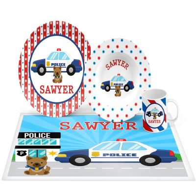 Personalized Police Car Plate Set, Bowl, Placemat, Mug, Mealtime, Dinner, Dinnerware - Choose Your Pieces