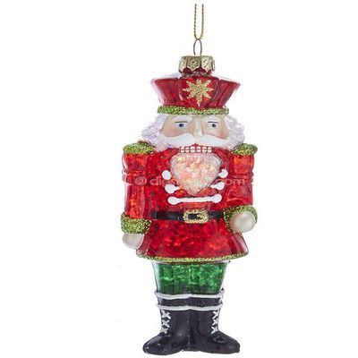 Kurt Adler Glass Nutcracker Glittered Clear Glass Ornament 6 Inch ( RED ), 1 Each