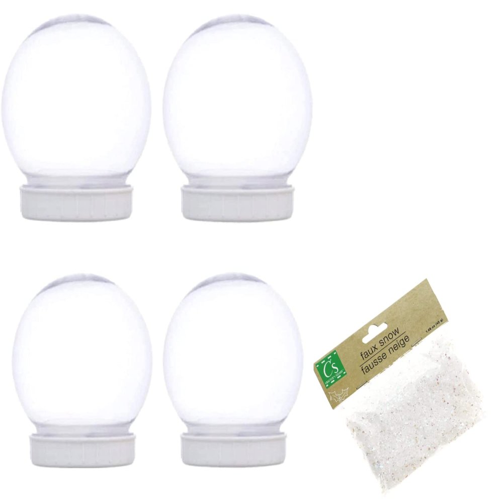 Spreading Love 2 You-Pckage of (4)- 4 inch Plastic Snow Globes + (1) Pack Fake Snow-Great for Holiday Expressions Like Christmas.