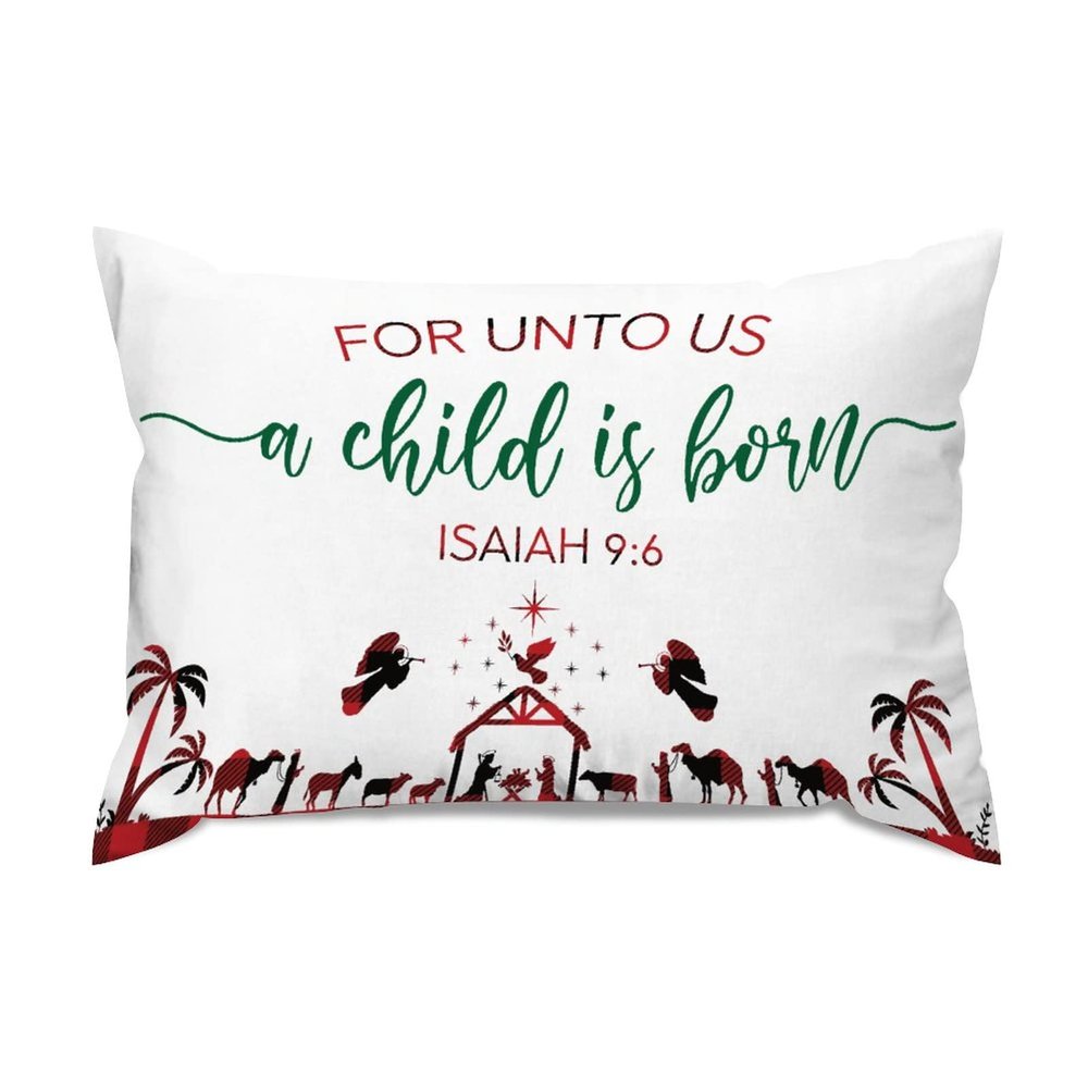 Black And Red Buffalo Plaid Decorative Lumbar Pillow Covers Cases for Unto Us A Child Is Born Isaiah 9 6 Rectangular Accent Throw Pillow Covers Cushion Cover for Couch Bed Sofa Living Room,20x30in