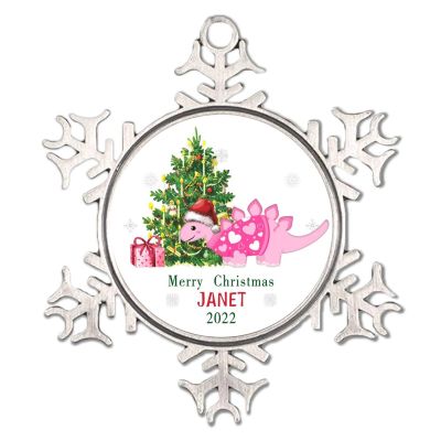 2022 Baby's First Dinosaur Santa White Snowflake Ornaments Jurassic Velociraptor Dino Holiday Decoration Boy and Girl Silver Christmas Ornament Newborn Baby Girl Boy Gifts for Baby Parents