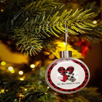 Christmas Ball Ornaments,Valentine's Day Red Sweetheart Plaid Leopard Retro Linen Christmas Tree Hanging Decoration Shatterproof Plastic Baubles,Romantic Heart Xmas Tree Pendants for Holiday Party