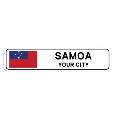 Personalized Samoa Street Sign Samoa Flag Custom City Name Metal Tin Plaque Samoa Road Wall Art Decor Home Decoration Customized Gift for Foreign Friend, Neighbor, 4x18"