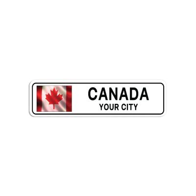 Personalized Canada Road Street Sign Custom Wall Art Customized Modern Indoor & Outdoor Decoration Canada Flag Country City Gift for Men Women, 3x12"