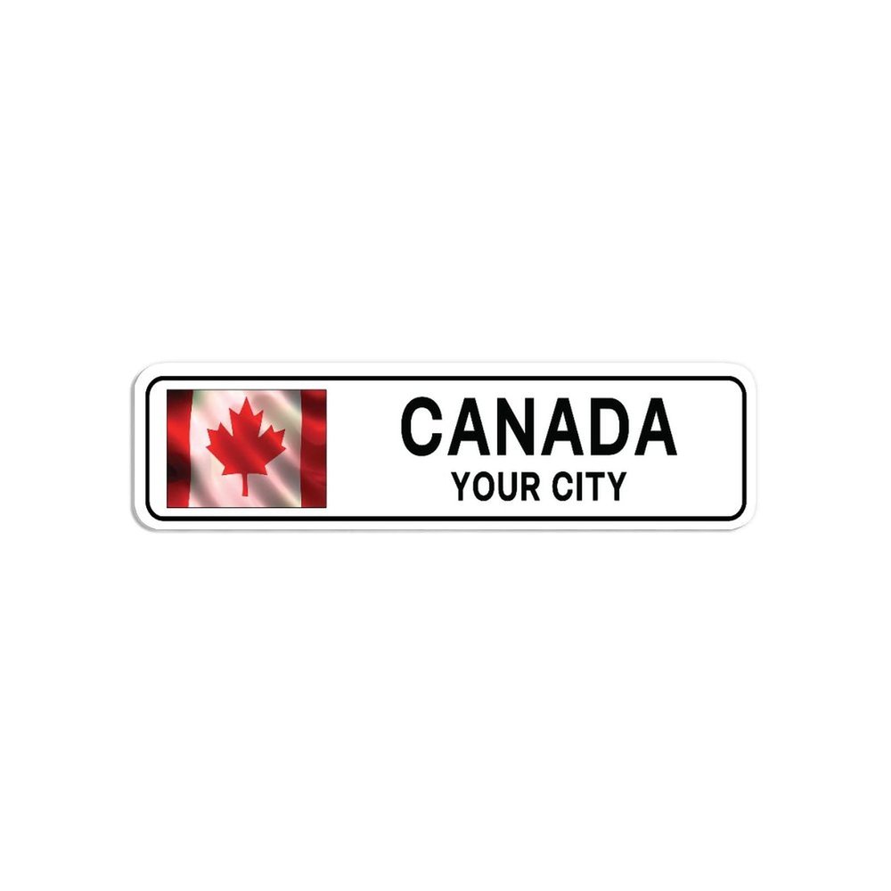 Personalized Canada Road Street Sign Custom Wall Art Customized Modern Indoor & Outdoor Decoration Canada Flag Country City Gift for Men Women, 3x12"