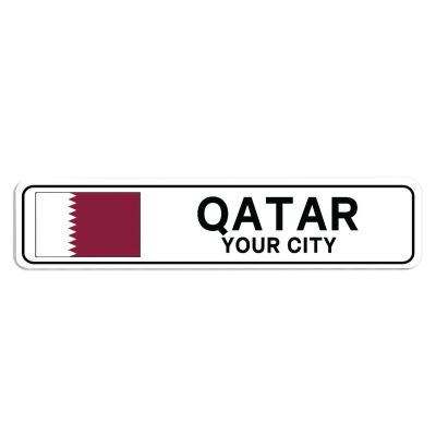 Personalized Qatar Street Sign Qatar Flag Custom City Name Metal Tin Plaque Qatar Road Wall Art Decor Home Decoration Customized Gift for Foreign Friend, Neighbor, 4x18"