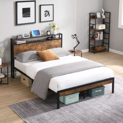 14 Inch Heavy Duty Full Size Metal Platform Bed Frame with Wooden Headboard and Footboard, Metal Platform BedLarge Under Bed Storage (Full)