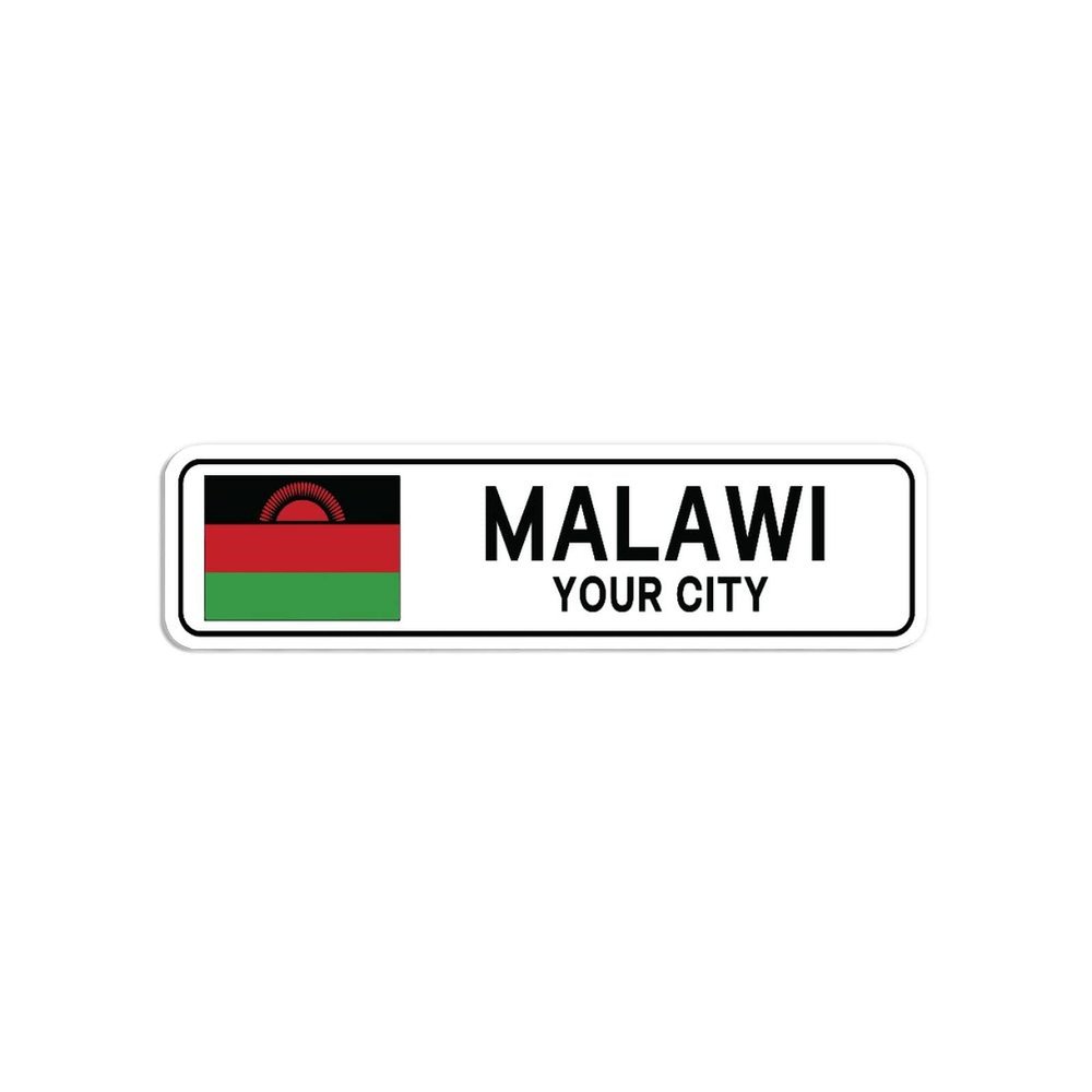 Personalized Malawi Street Sign Malawi Flag Custom City Name Metal Tin Plaque Malawi Road Wall Art Decor Home Decoration Customized Gift for Foreign Friend, Neighbor, 3x12"