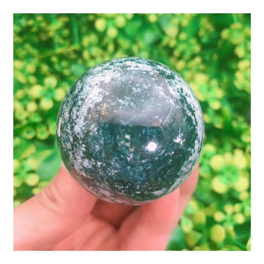 WGPHD Health& Household Natural Crystals Quartz Moss Agate Sphere Energy Reiki Healing Stone Ball Room Home Aquarium Decoration Gemstone (Size : 6-6.5cm)