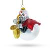 Jazzy Snowman Playing Saxophone Glass Christmas Ornament view 1