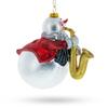 Jazzy Snowman Playing Saxophone Glass Christmas Ornament view 2