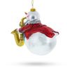 Jazzy Snowman Playing Saxophone Glass Christmas Ornament view 3