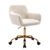 KCC Faux Fur Office Desk Chair, Comfy Swivel Armchair with Wheels, Upholstered Fuzzy Vanity Chair, Adjustable Height, White view 1
