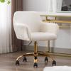 KCC Faux Fur Office Desk Chair, Comfy Swivel Armchair with Wheels, Upholstered Fuzzy Vanity Chair, Adjustable Height, White view 2