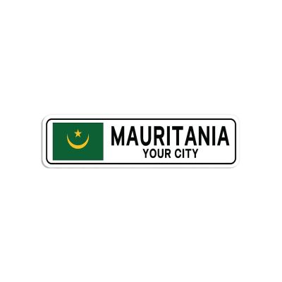 Personalized Mauritania Street Sign Mauritania Flag Custom City Name Metal Tin Plaque Mauritania Road Wall Art Decor Home Decoration Customized Gift for Foreign Friend, Neighbor, 3x12"