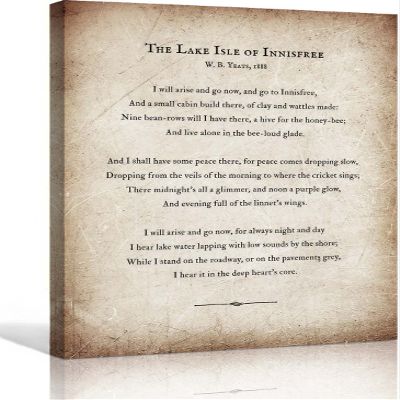 W.b. Yeats Lake Isle of Innisfree Poem Wall Art Vintage Poetry Poster Quote Wall Art for Women Wall Decor Living Room Contemporary Prints Giclee Canvas Paintings for Bathroom Vertical Artwork (12x18inch(30x45cm),Framed)