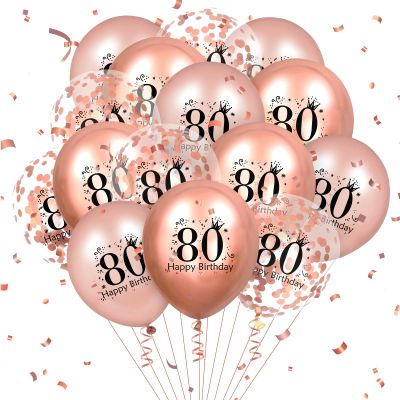 80th Birthday Balloons 18 Pcs Rose Gold Happy 80th Birthday Latex Balloons Confetti Balloons Rose Gold 80th Birthday Party Decorations for Women Men 80th Birthday Anniversary Decor Supplies 12 inch