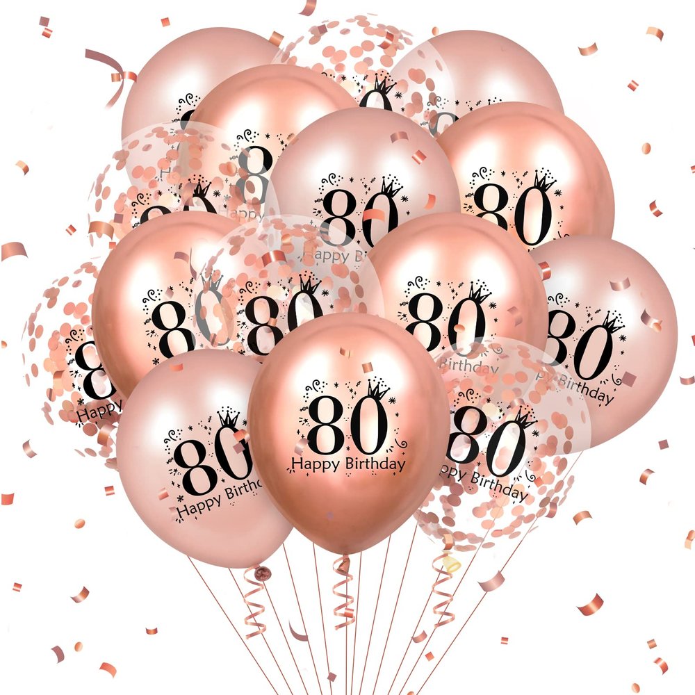 80th Birthday Balloons 18 Pcs Rose Gold Happy 80th Birthday Latex Balloons Confetti Balloons Rose Gold 80th Birthday Party Decorations for Women Men 80th Birthday Anniversary Decor Supplies 12 inch