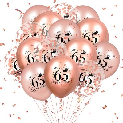 65th Birthday Balloons 18 Pcs Rose Gold Happy 65th Birthday Latex Balloons Confetti Balloons Rose Gold 65th Birthday Party Decorations for Women Men 65th Birthday Anniversary Decor Supplies 12 inch