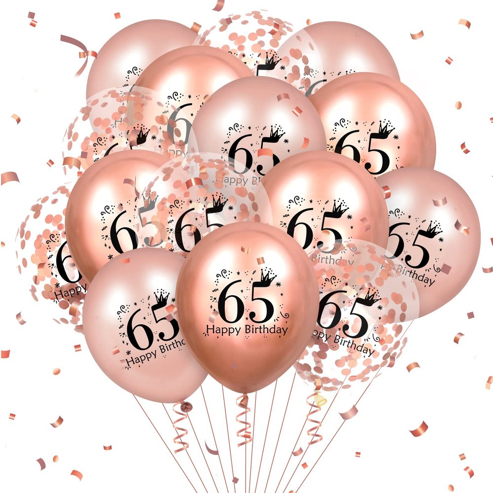 65th Birthday Balloons 18 Pcs Rose Gold Happy 65th Birthday Latex Balloons Confetti Balloons Rose Gold 65th Birthday Party Decorations for Women Men 65th Birthday Anniversary Decor Supplies 12 inch