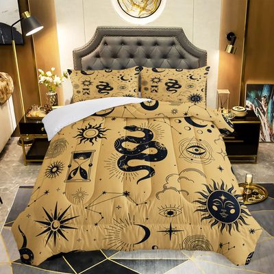 AILONEN Sun and Moon Comforter Set for Teens Boys Kids Girls, Galaxy Astrology Bedding Set Full Size,Bohemian Sun Moon Quilted Duvet,Galaxy Astrology Quilt,1 Comforter 2 Pillowcases 3 Piece